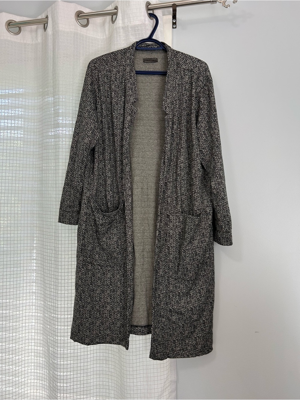 Women's Long Open-Front Gray Knit Cardigan Sweater